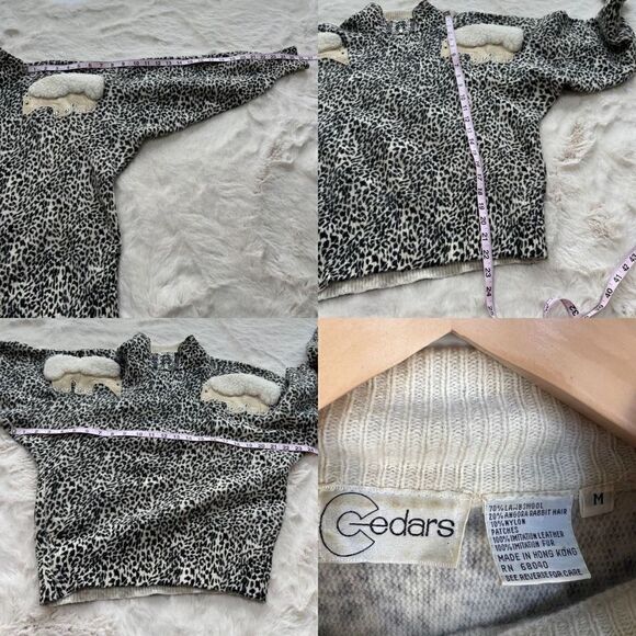 Vintage 70s / 80s Embellished Polar Bear Rhinestone Leopard Print Sweater M - Picture 11 of 12